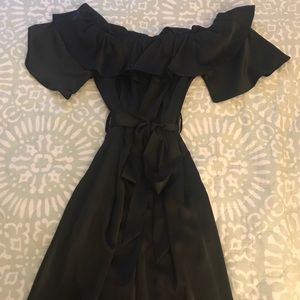 Everly, black satin romper, pantsuit